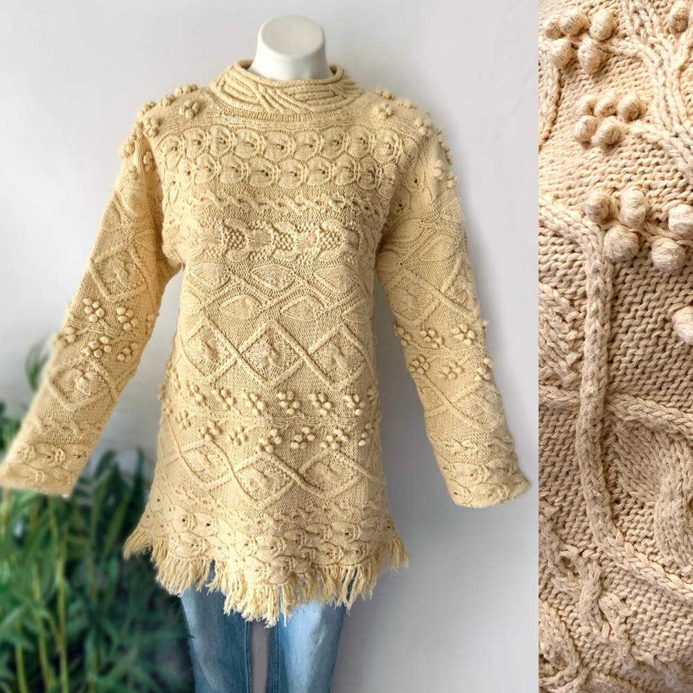 v i n t a g e :: Handknit Popcorn Cable Knit Braided Sweater Aran